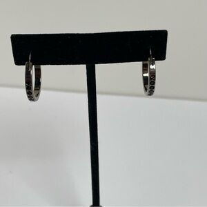 Black Rhinestone-Studded Hoop Earrings with Dark Metal